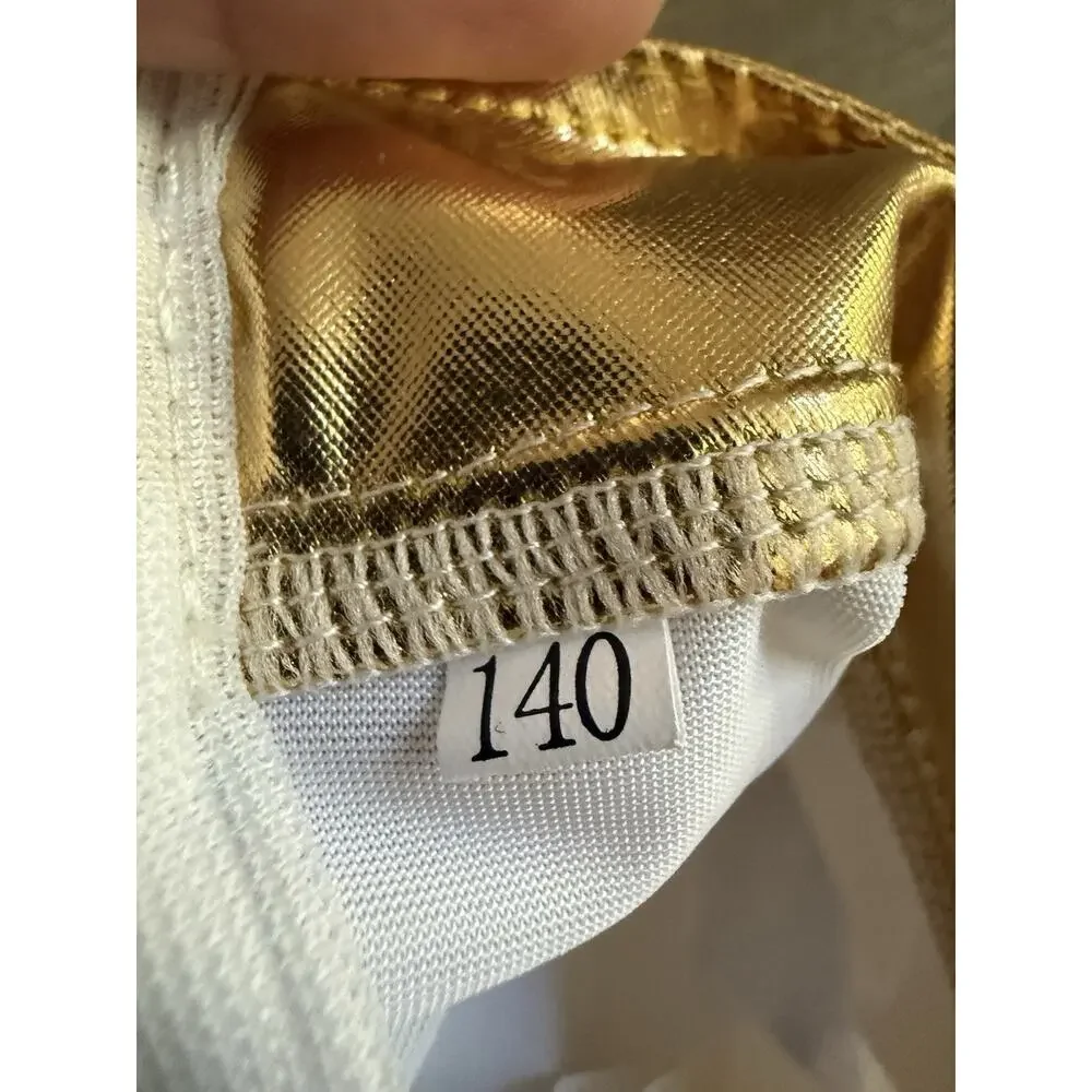 Metallic Cosplay Complete Outfit Costume White/Gold Polyester Girls Size 140